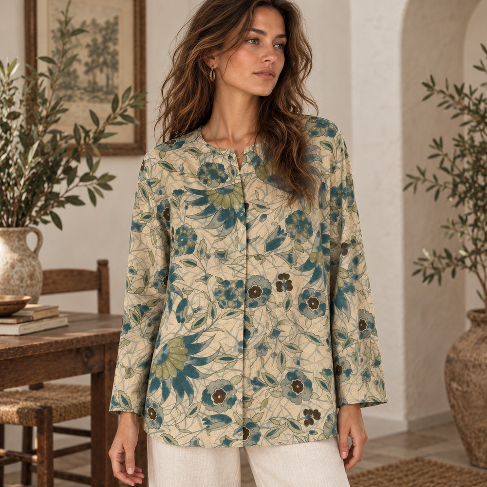 Vintage 90s Banana Republic Safari Travel Cotton Top M Boho Floral Lightweight